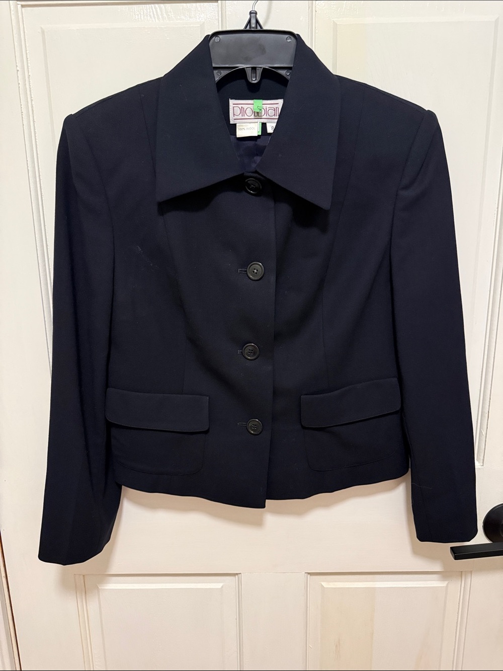 Navy Tailored Button-Front Women's 100% Wool Blazer - Size Small (Hong Kong 8)